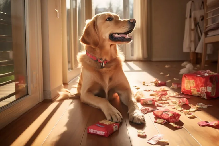 Pies zjadł papierek po cukierku